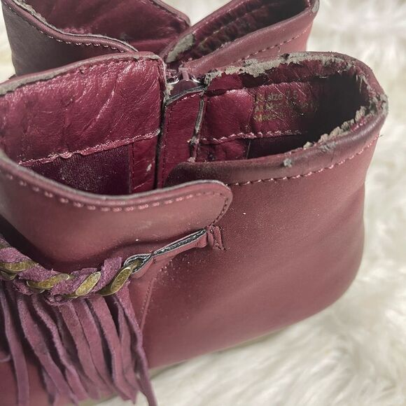 Sbicca Zepp synthetic Wine Red Wedges Ankle boots fringe accent SZ7.5 - Picture 9 of 11